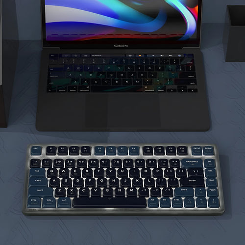 Ajazz AK832PRO mechanical keyboard with colour screen and RGB lighting on desk