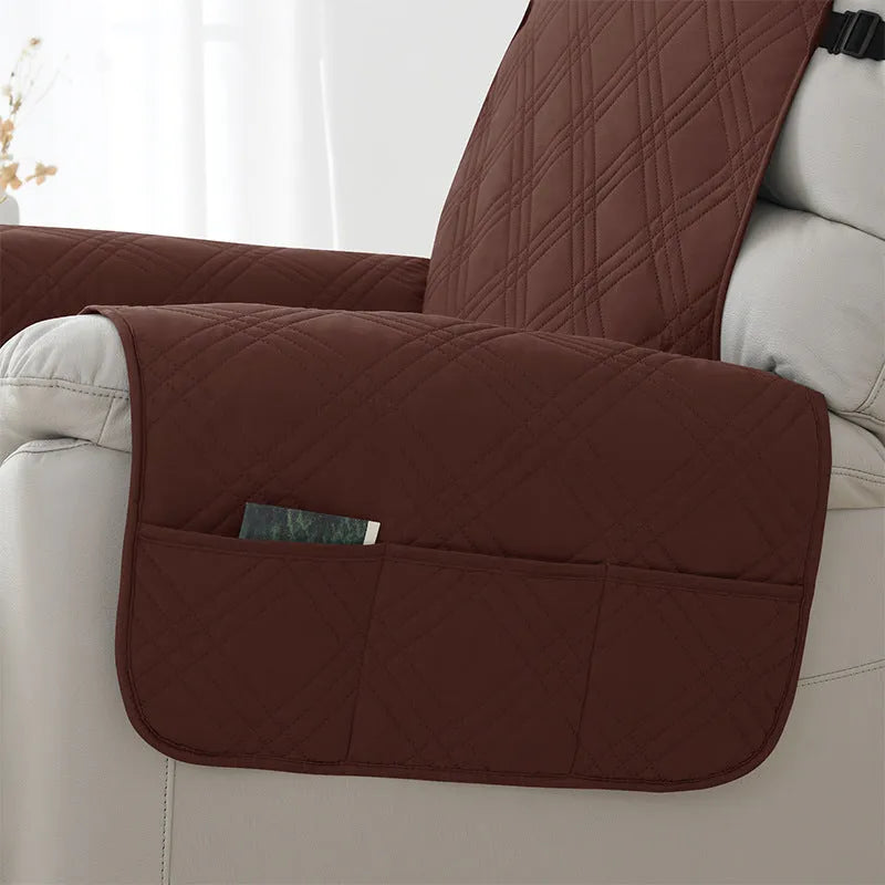 Quilted polyester spandex sofa cover for a Chivas massage chair in burgundy colour.