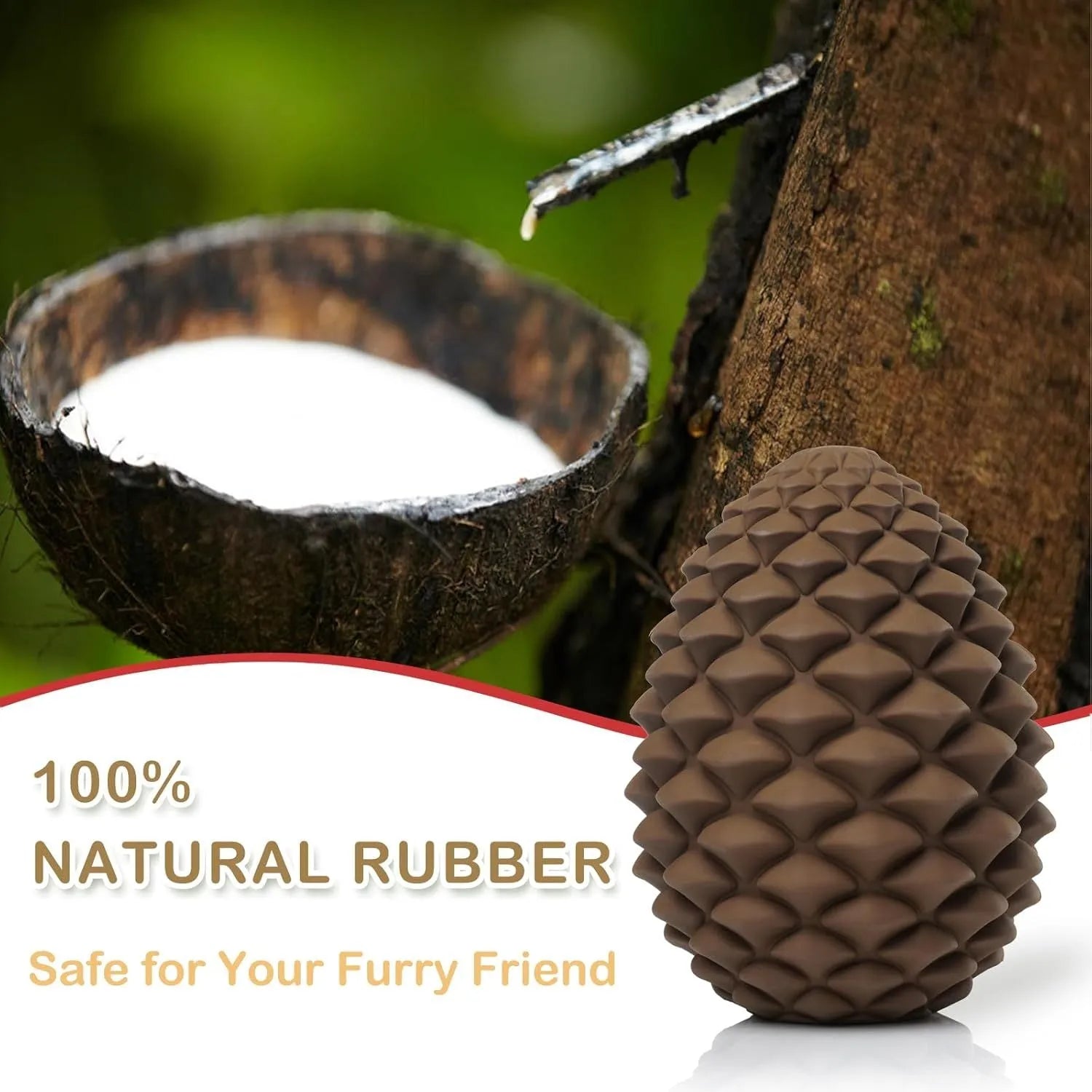 Yellow pine cone dog chew toy with treat dispenser hole for medium and large dogs