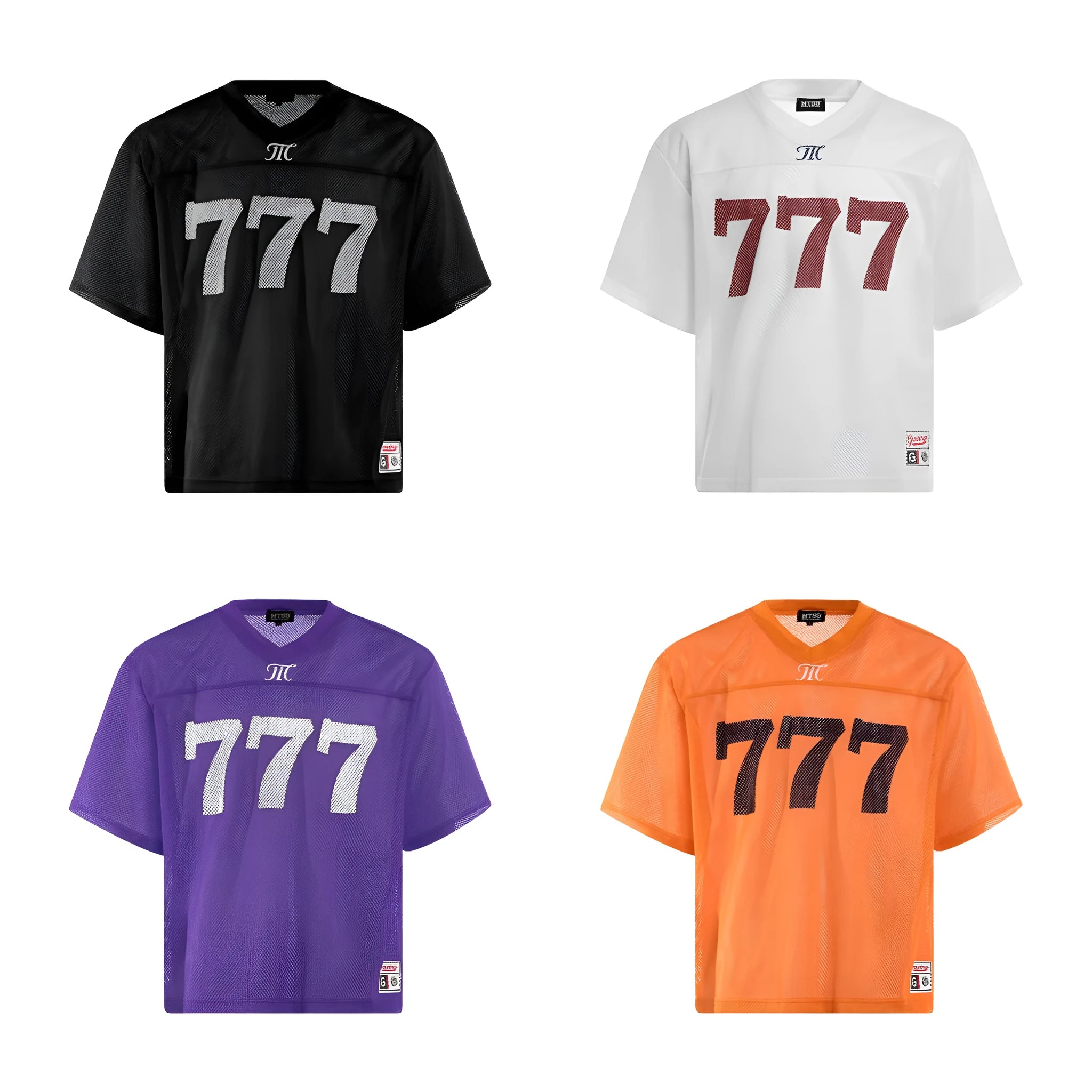 Loose fit summer T-shirt in black, white, purple, and orange colours