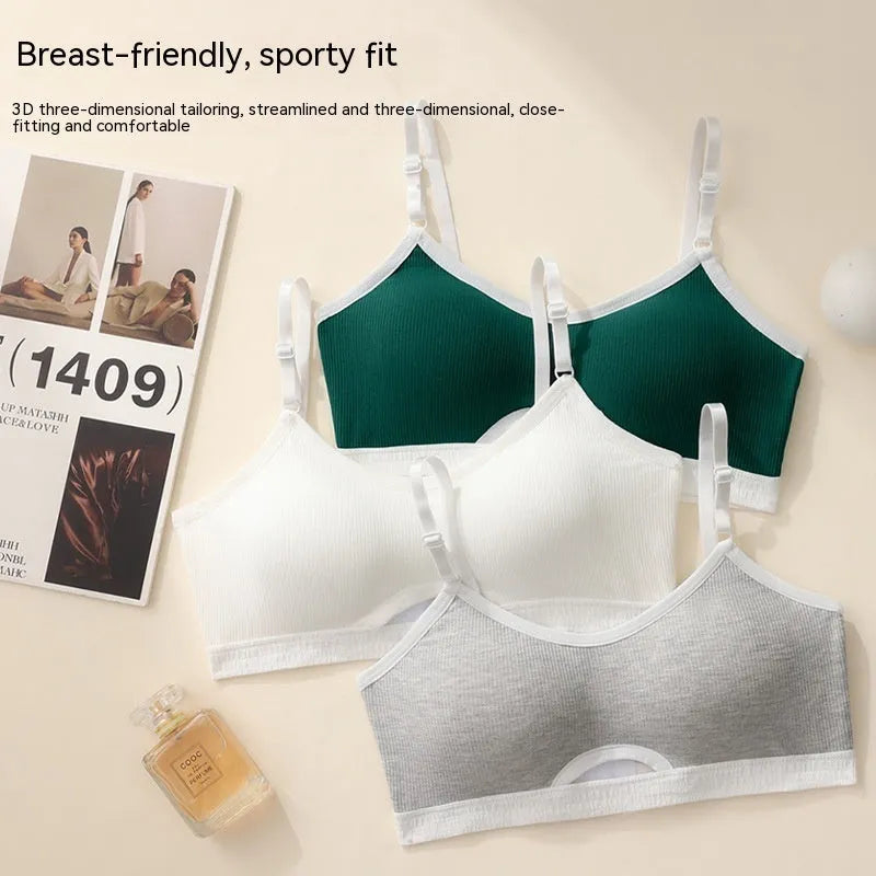 Women's contrast colour sports bra and briefs set with underwired tube top and thin moulded cups.