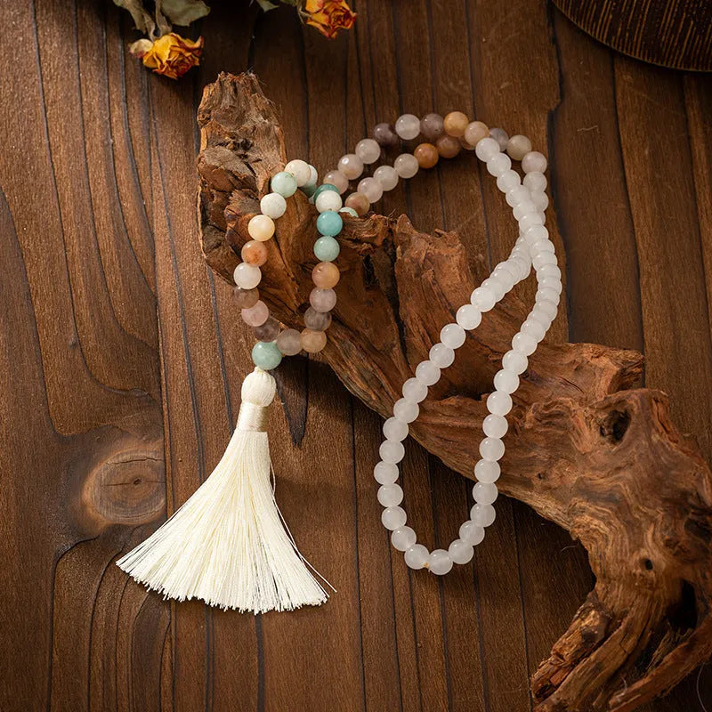 Vintage bohemian style beaded sweater chain with tassel detail and matching bracelet