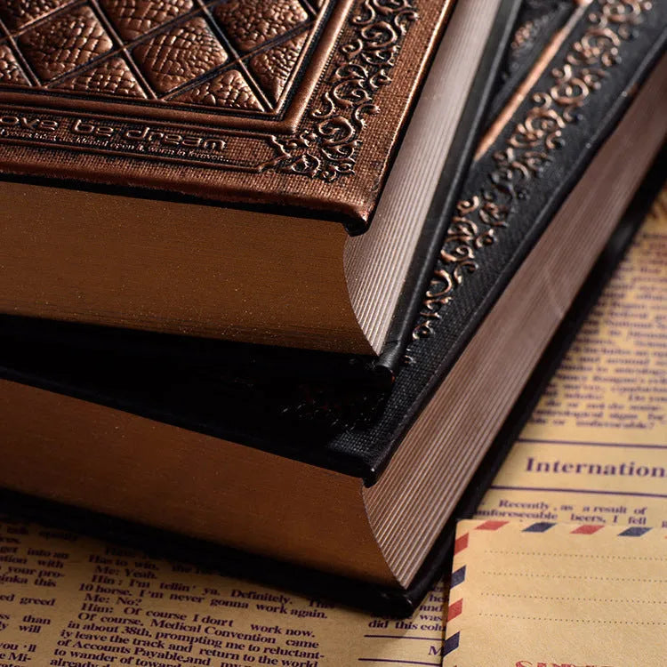 Embossed faux leather hardcover notepad in Bronze colour with super thick pages.