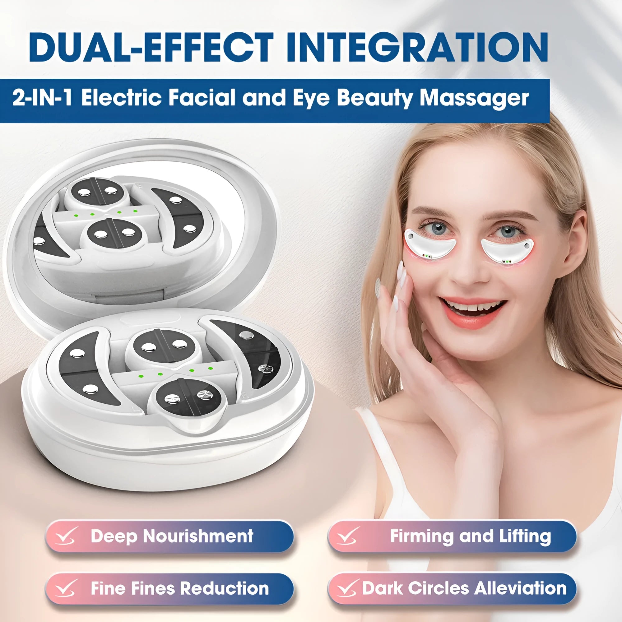 White wireless red light and EMS eye and face massager beauty device