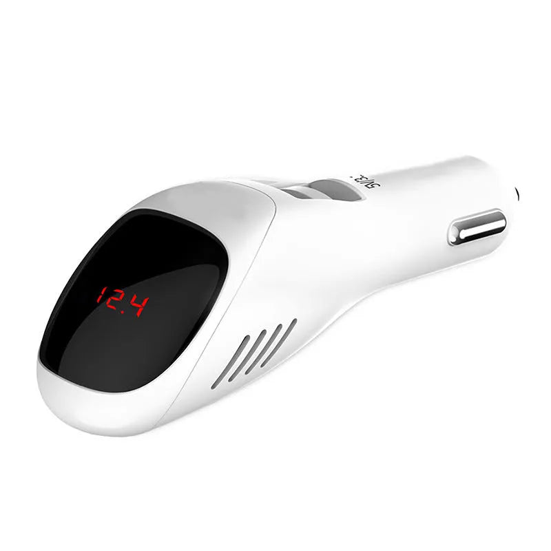 White car USB charger with integrated air purifier showing compact 103mm design