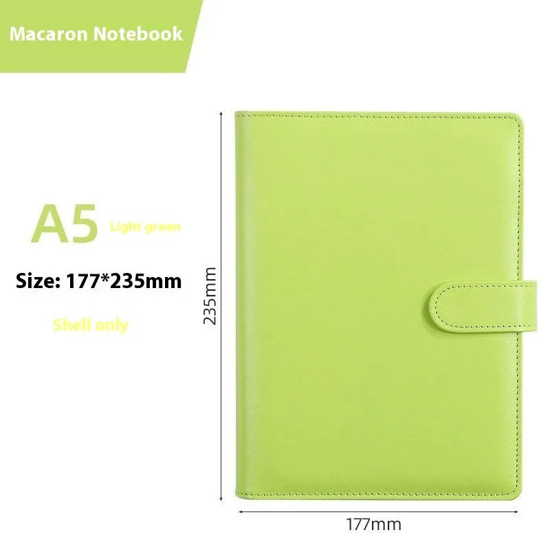A5 PU leather zip-closure notebook shell in a solid colour, shown closed, for loose-leaf binders.