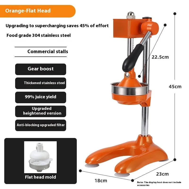 Vertical stainless steel manual juicer with multiple colour and tip options for household citrus juicing