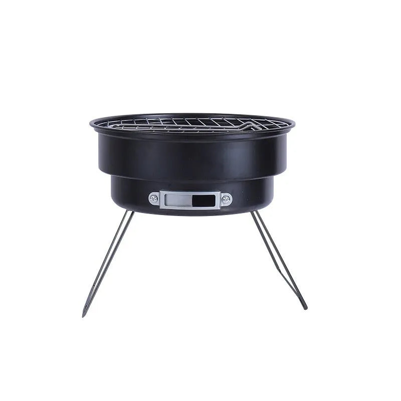 Small folding round outdoor ice stove with grill mesh, legs, and accessories for 1-2 people