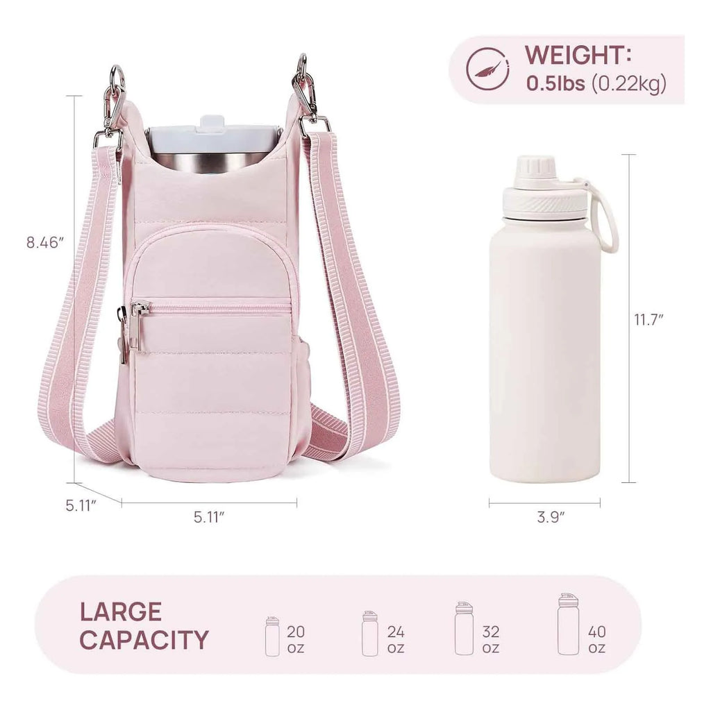 Cloth water bottle bag for bicycles in black, pink, and beige colour options