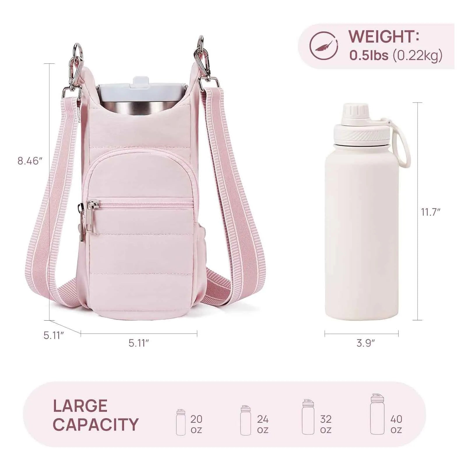 Cloth water bottle bag for bicycles in black, pink, and beige colour options