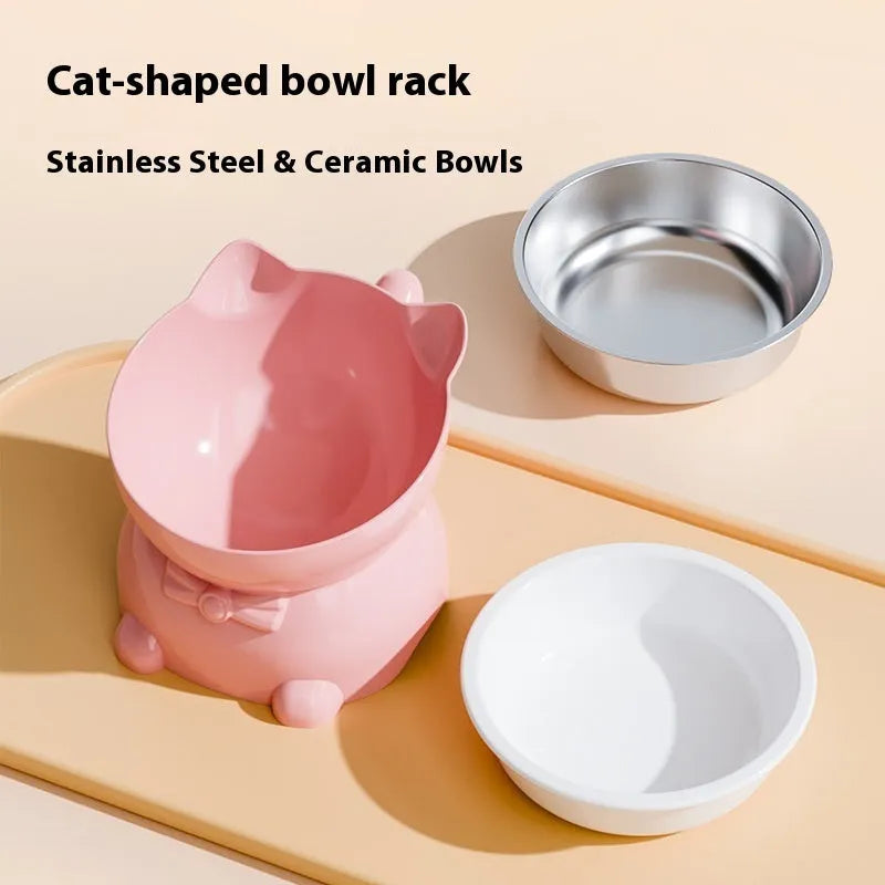 Stainless steel oblique anti-fall cat bowl in choice of colours on a non-slip base.