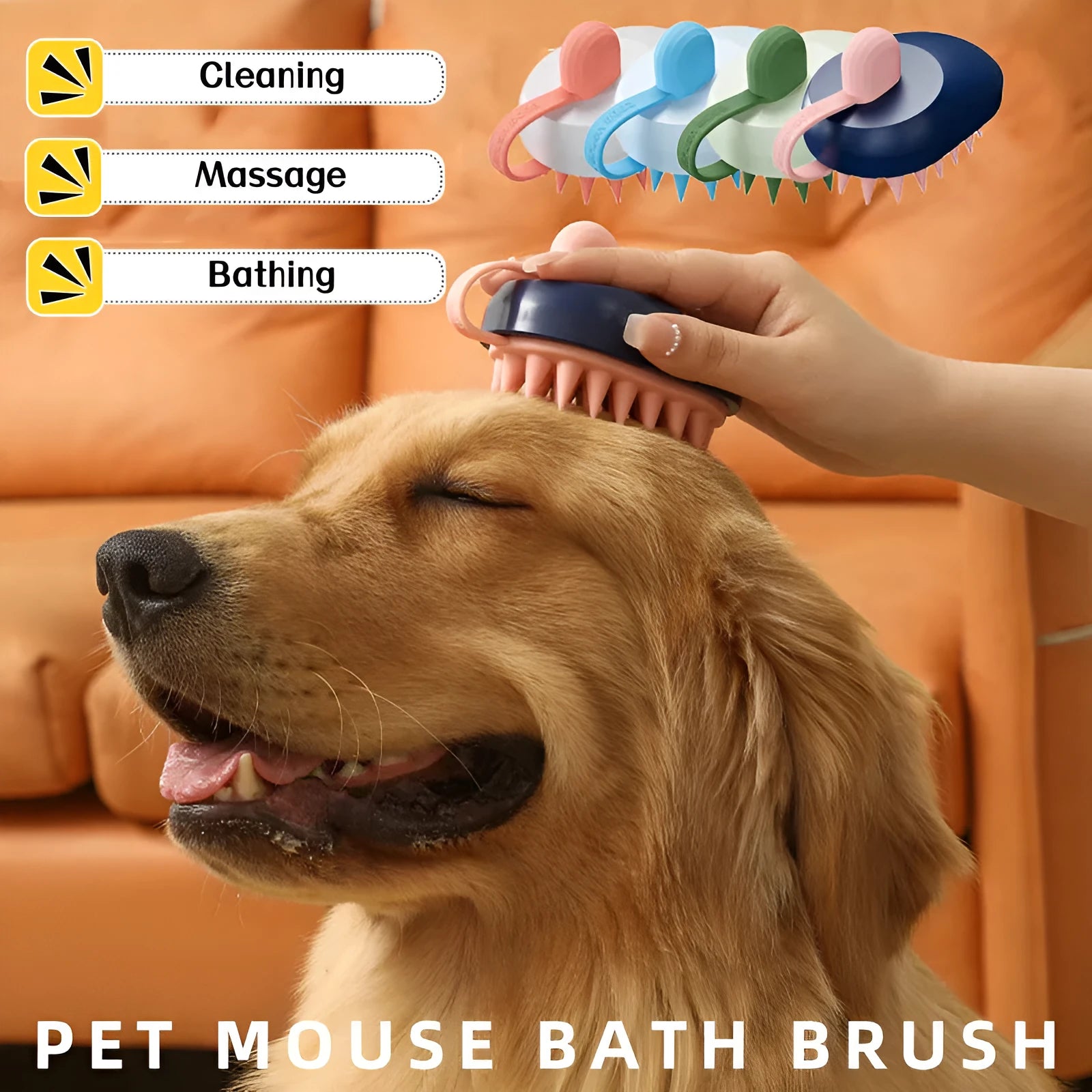Pet grooming tool with silicone comb and shampoo massage brush in blue