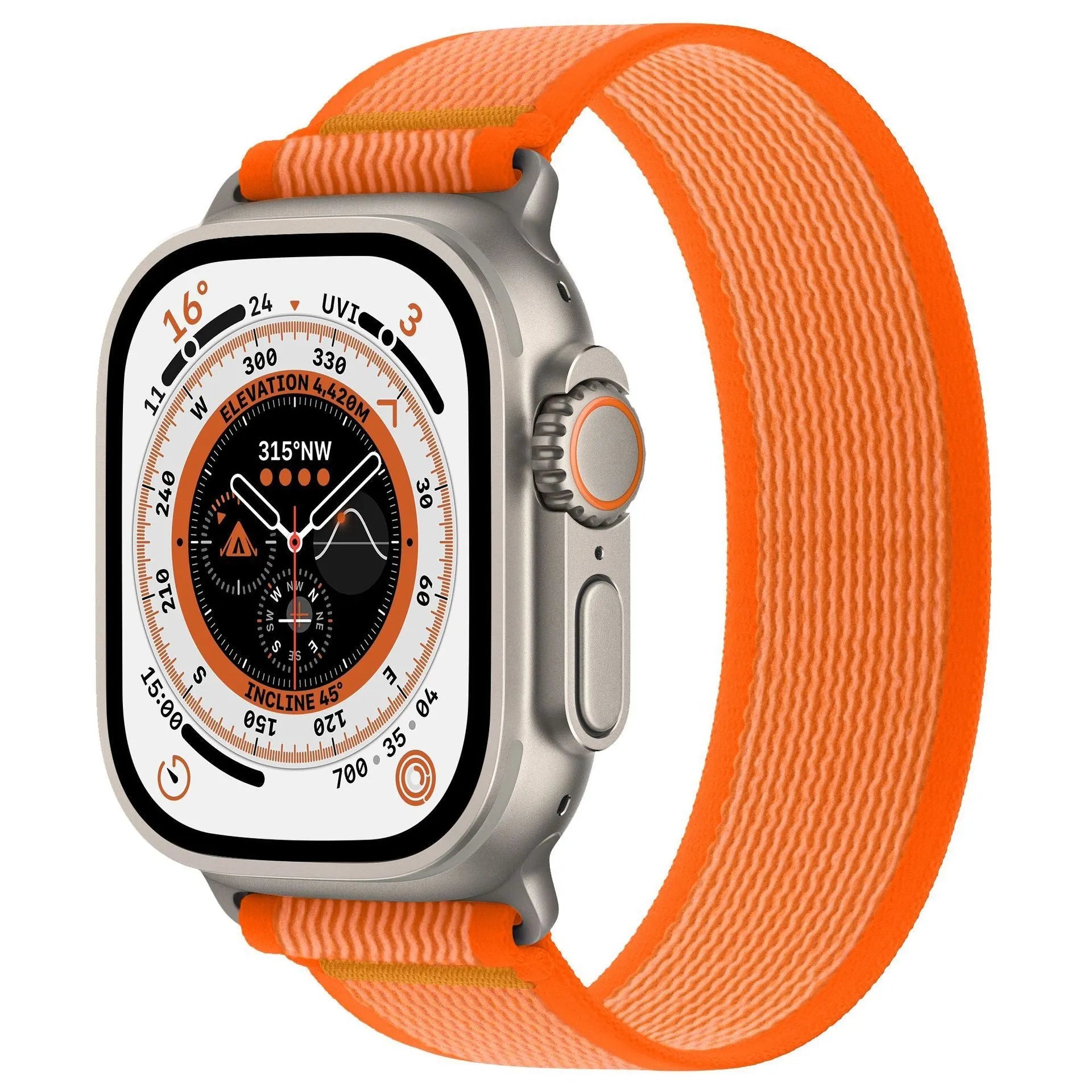 Wild Diameter single ring integrated nylon watch strap for Apple Watch in multiple colour options on a grey background.