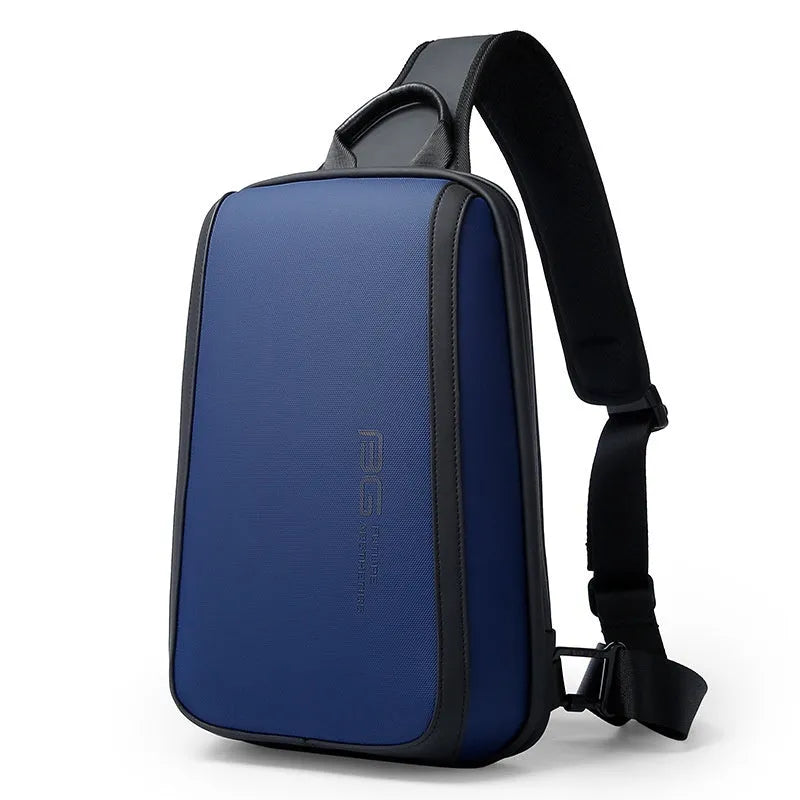 Blue men's messenger shoulder bag with double straps and soft handle, Oxford cloth material