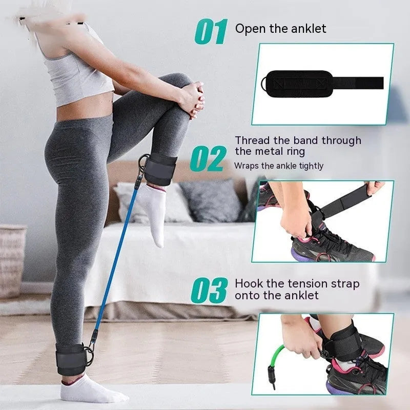 TPE resistance bands with ankle buckle attachment for hip and leg exercises