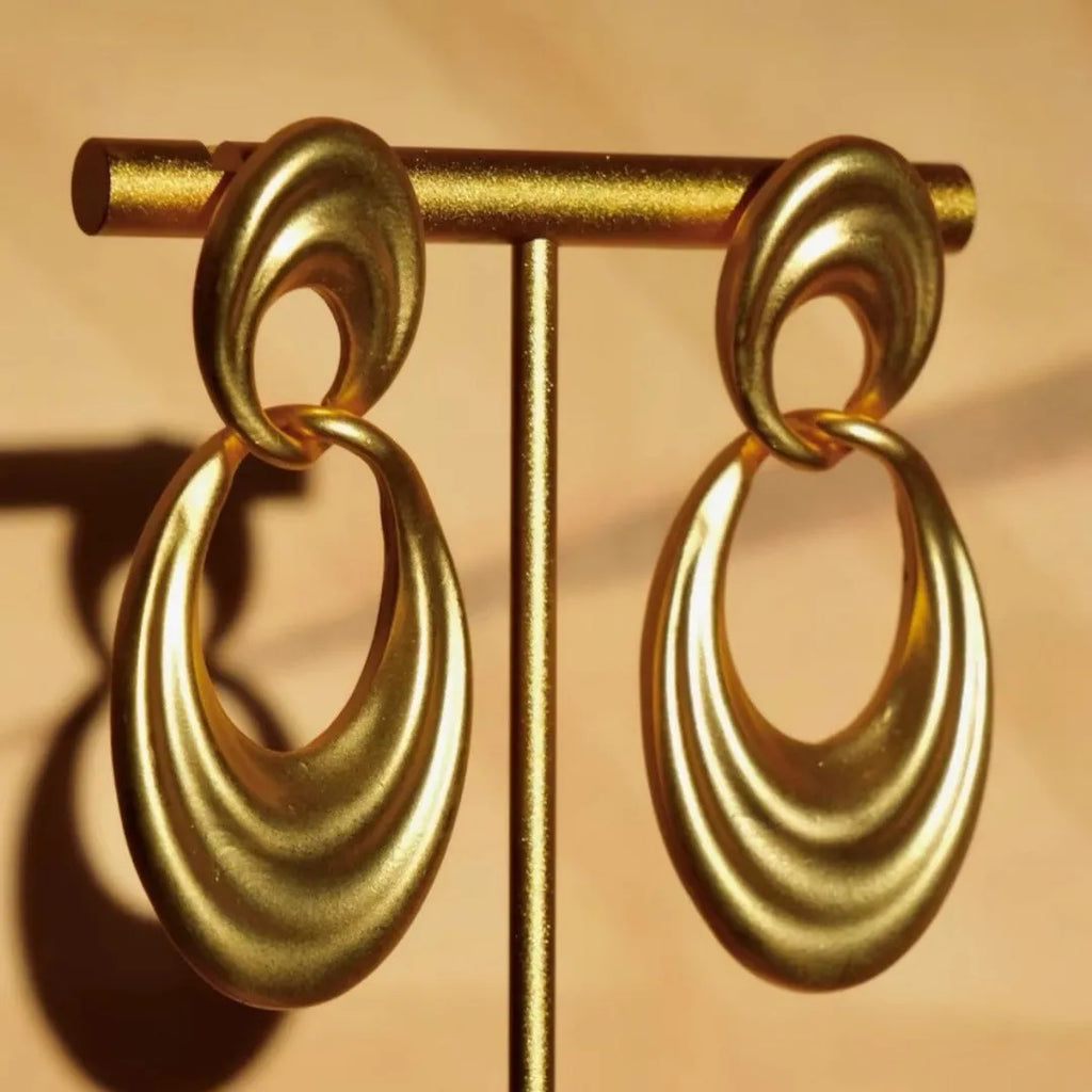 Women's French retro gold double circle earrings with U-shaped design