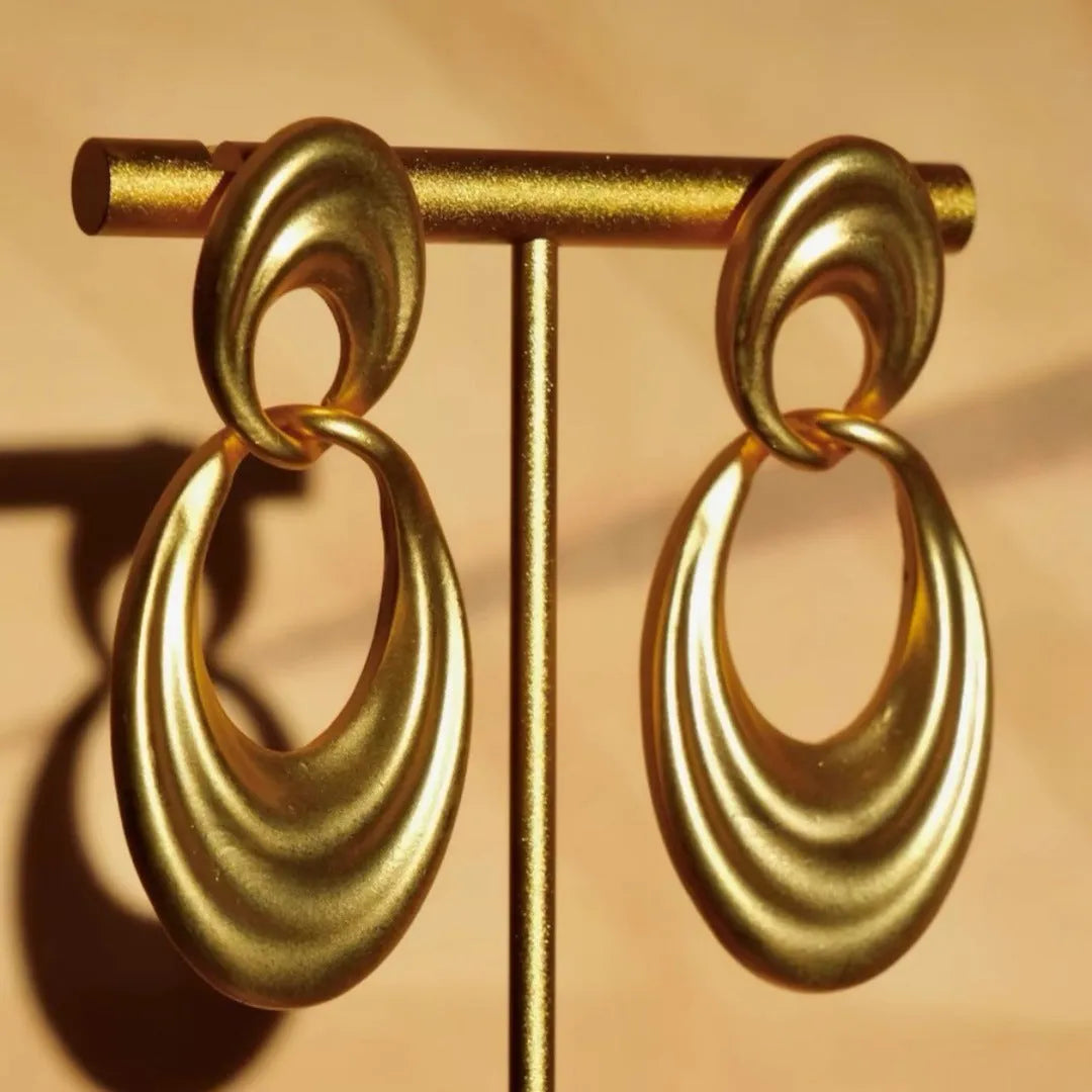 Women's French retro gold double circle earrings with U-shaped design