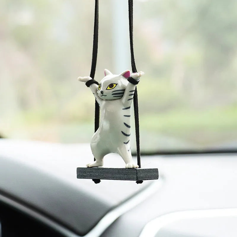 Resin cartoon cat pendant for car interior with adjustable rope in one of five colour options