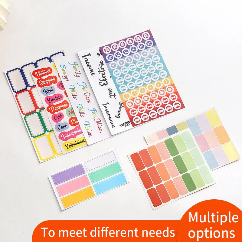 Assorted adhesive stickers and sticky notes showing grid formats and colourful designs with A6 ruler versions