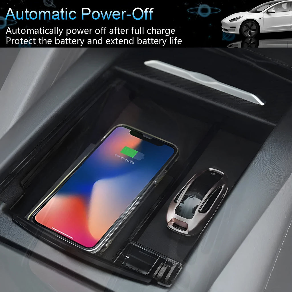 Black wireless charging storage dock for QI-compatible devices with fast charging support