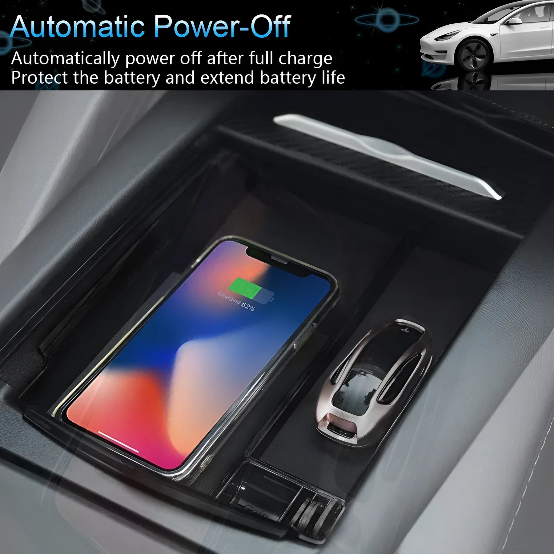 Black wireless charging storage dock for QI-compatible devices with fast charging support