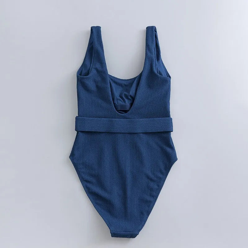 Navy blue solid colour women's one-piece slimming swimsuit with triangle design and chest pad