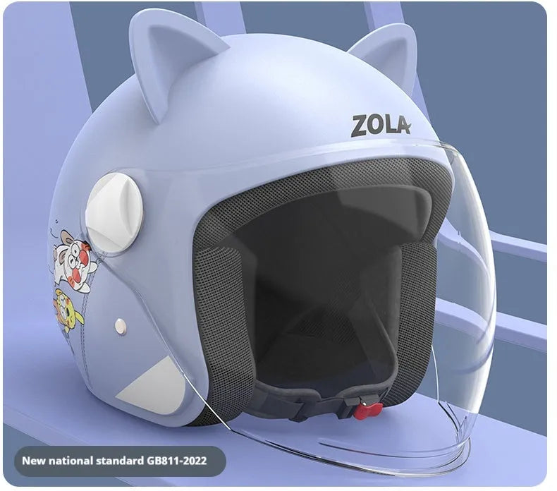 Winter electric bicycle helmet with removable scarf and anti-fog visor in blue colour
