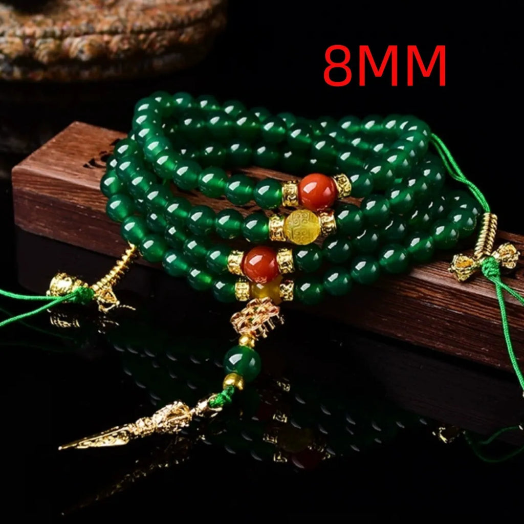 Brazil natural green agate multi-circle bracelet shown in hand, with certificate.
