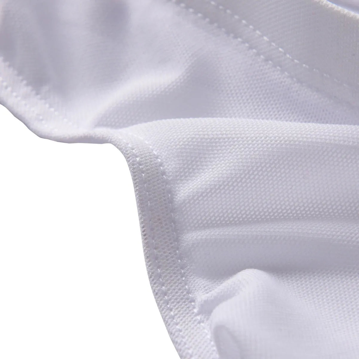Men's black triangle mid waist nylon shorts laid flat, showing low waist briefs style.
