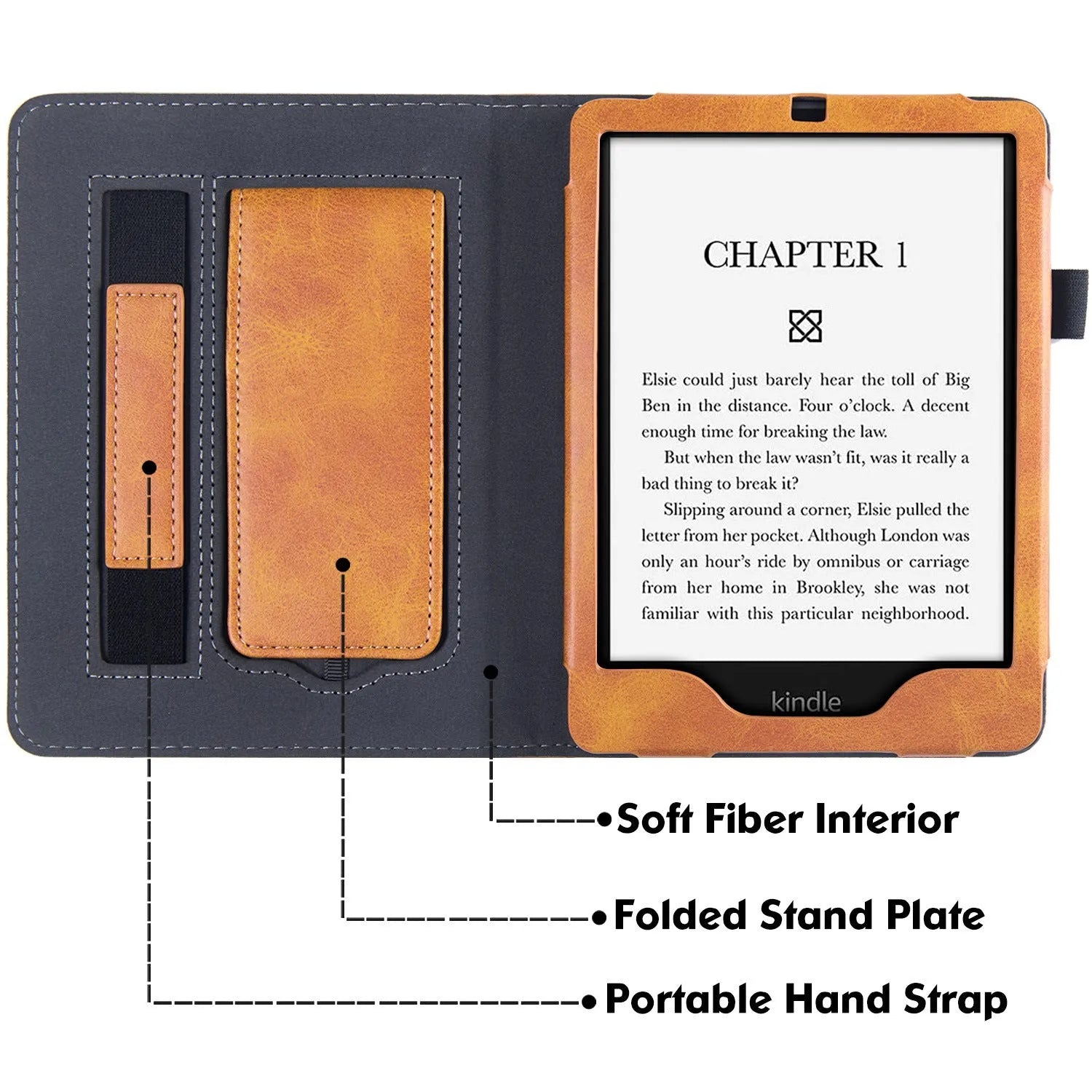 Kindle Paperwhite 11 fabric case with wrist strap bracket in calf leather construction
