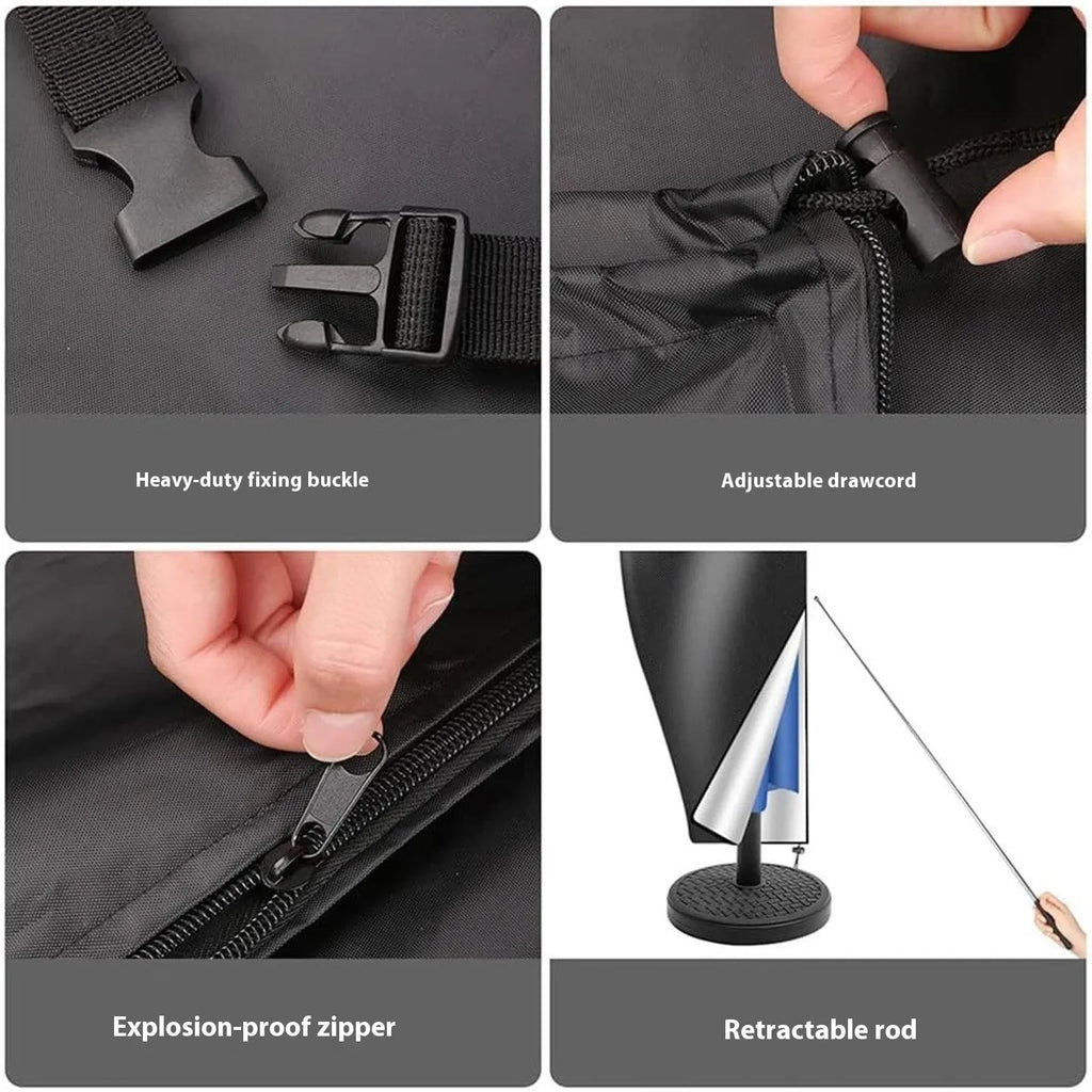 Black or grey Oxford cloth waterproof cover fitted on an outdoor offset banana umbrella