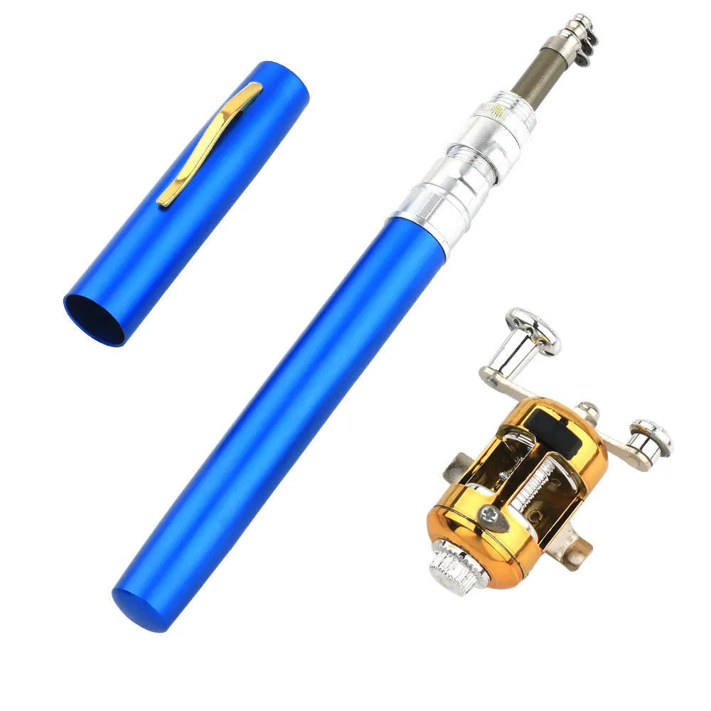 Gold telescopic stream fishing rod kit collapsed to 20.5cm with ST5RL spinning reel attached