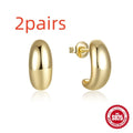 Sterling silver C-shaped geometric ring stud earrings in gold or silver tone.
