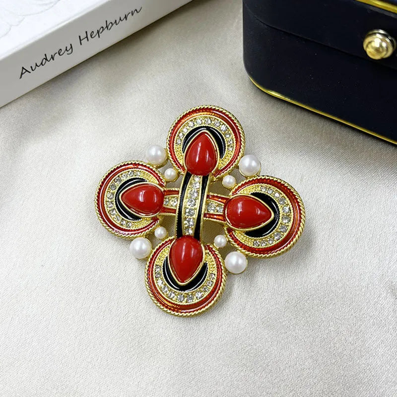 Medieval baroque cross crystal brooch in zinc alloy with antique styling