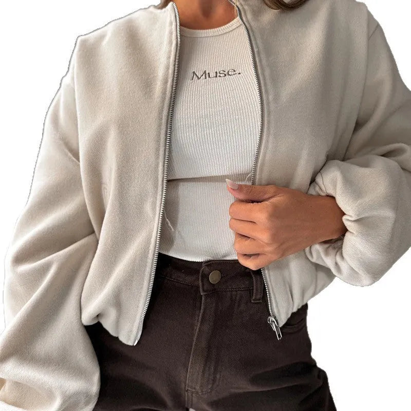 Women's off-shoulder round neck coat with lantern sleeves in milky white colour