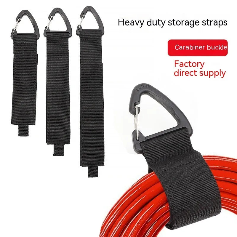 Black heavy-duty carabiner climbing button storage strap hook in three size options.
