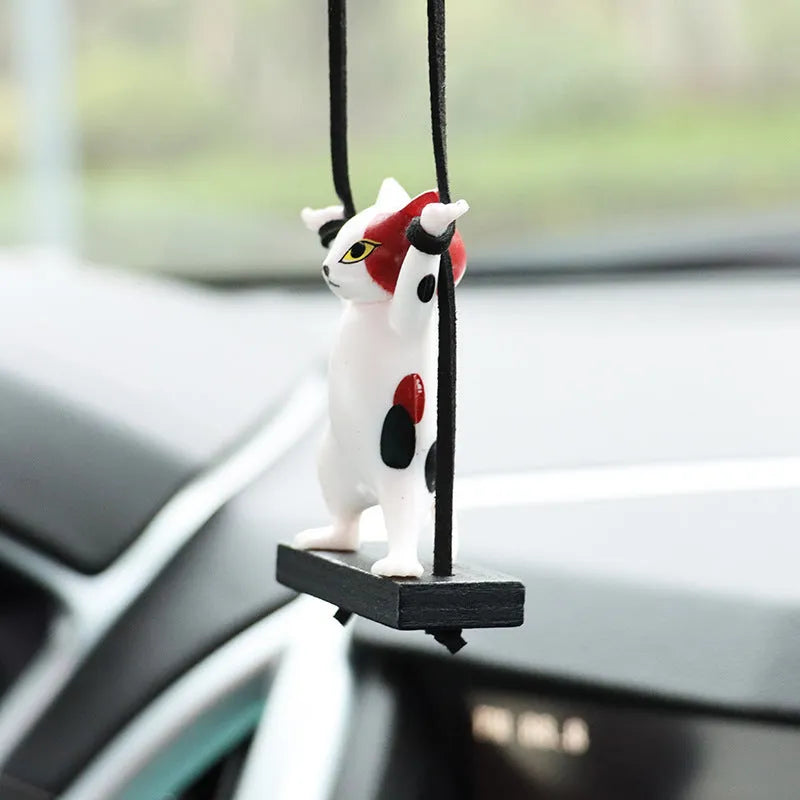 Resin cartoon cat pendant for car interior with adjustable rope in one of five colour options