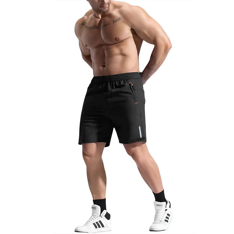 Men's grey bamboo fibre sports shorts with an elastic high waist and drawstring closure.