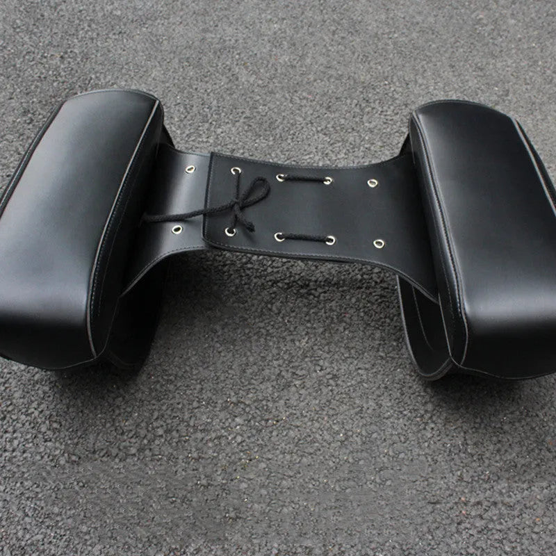 Retro wind motorcycle side box saddle bag in PU leather showing black and coffee brown colour options