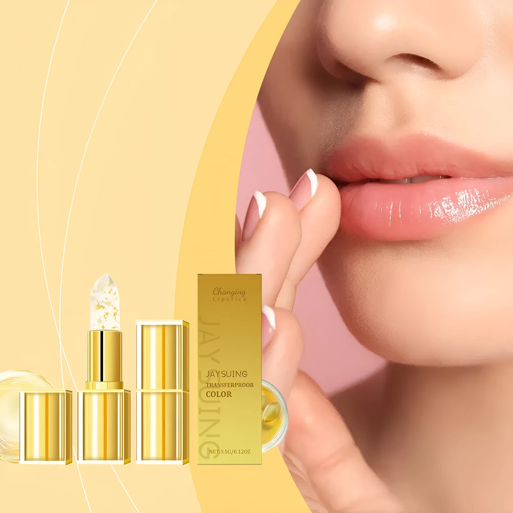 Gold foil nourishing lipstick stick with 3.5g net content in protective tube packaging.