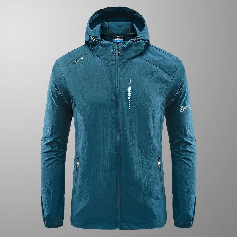 Men's lightweight nylon summer hooded jacket in loose fit for sun protection