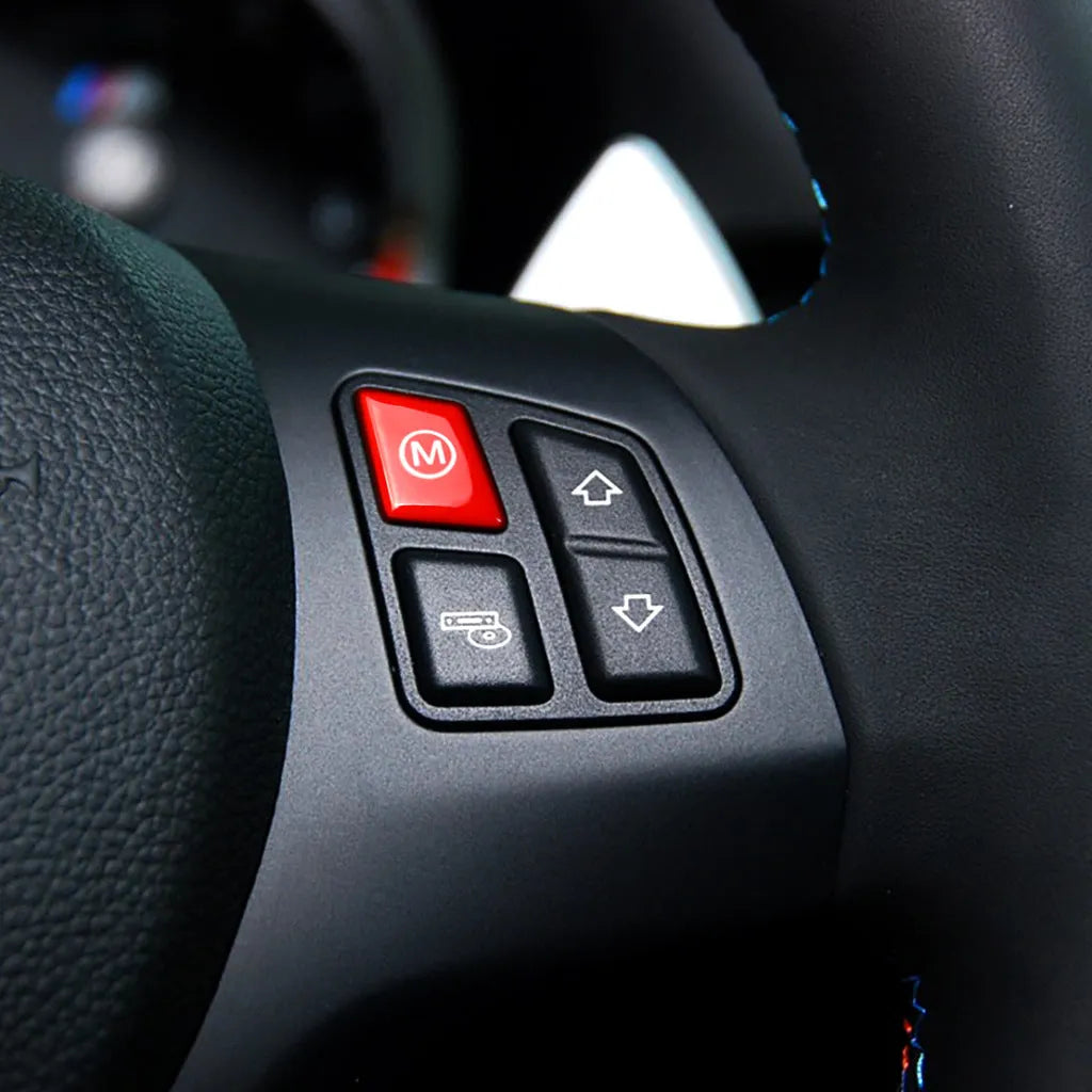 BMW steering wheel M1 and M2 mode button replacement accessories in red and blue colours