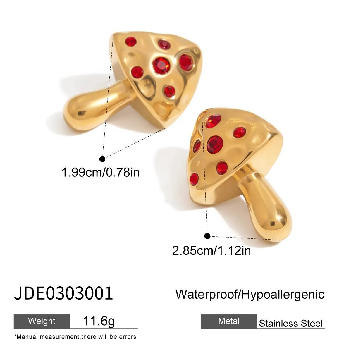 Inlaid zircon mushroom design stainless steel earrings for women geometric shape
