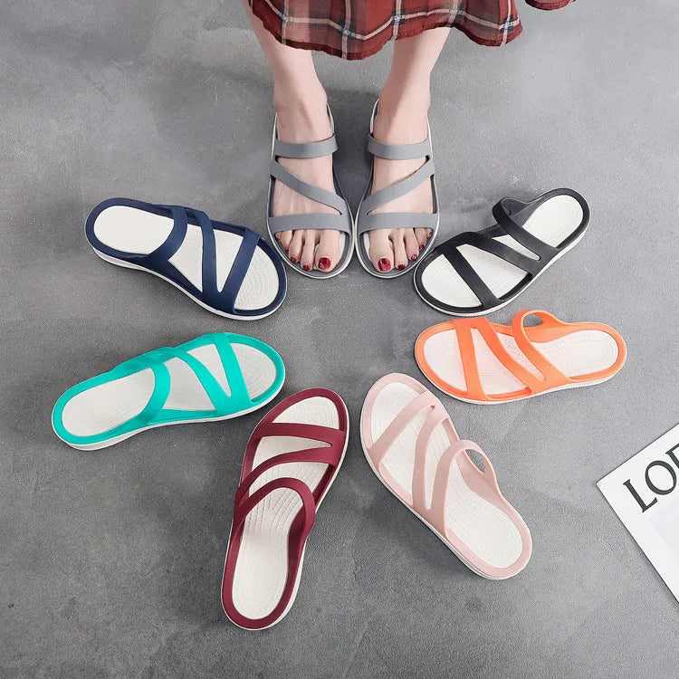Women's solid colour casual beach sandals with PP uppers on a light background