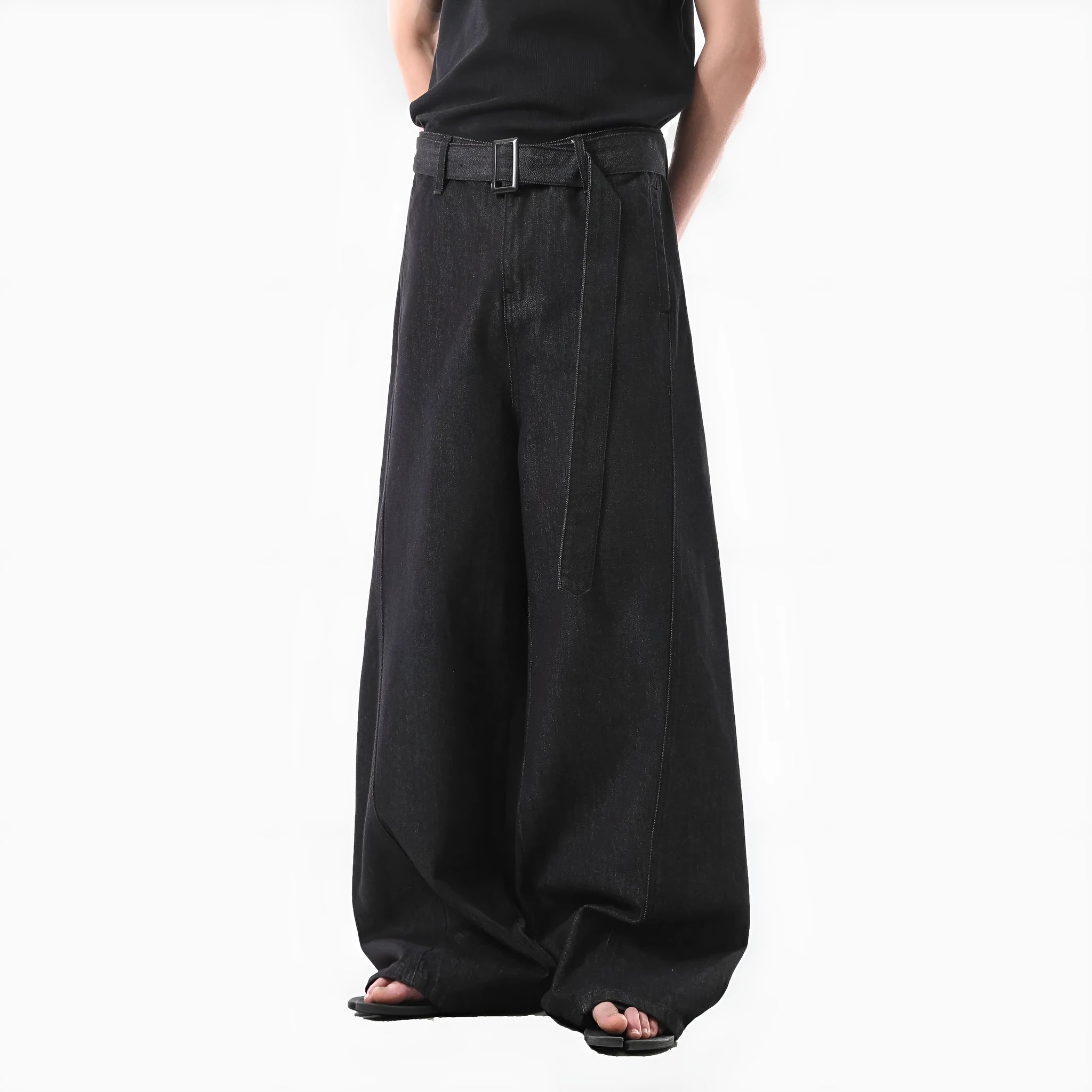 Black high waist straight leg jeans with American retro style and zip fly closure