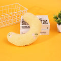 U-shaped half moon cloth pillow pet bed for cats in blue, pink, white, and yellow colours.