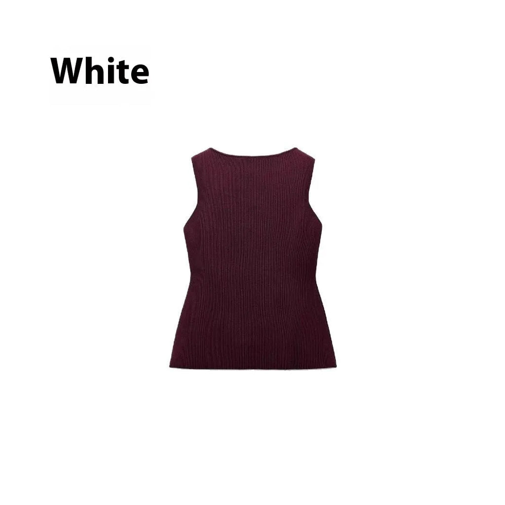 Women's dark red sleeveless sweater vest with gold buttons and 3D pattern, slim fit viscose cardigan
