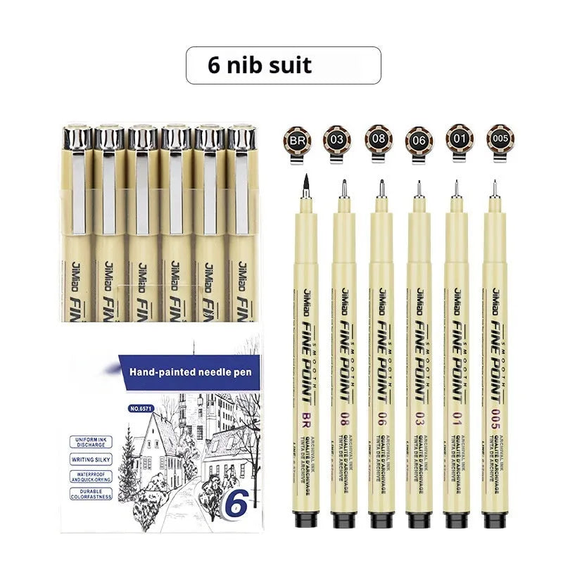 Waterproof cartoon design needle drawing pen with black ink refill and 133mm plastic body