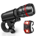 Bicycle front and rear light set with handlebar mounting bracket for cycling visibility
