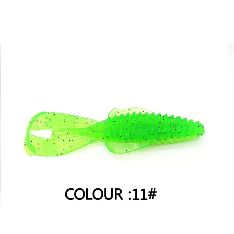 PVC soft plastic fishing lure in two sizes: a smaller 8cm and a larger 12cm model, shown in a selection of colour variations.
